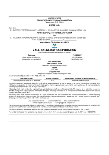 Thumbnail Valero Energy 10-Q Quarterly Report FY2024 