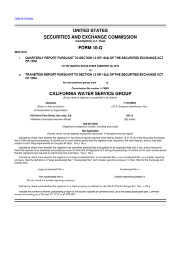 Vorschaubild California Water Service Group 10-Q Quartalsbericht 2015 