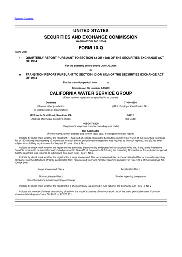 Vorschaubild California Water Service Group 10-Q Quartalsbericht 2016 