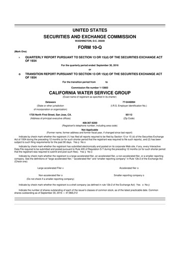 Vorschaubild California Water Service Group 10-Q Quartalsbericht 2016 