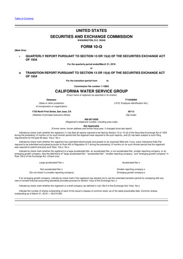 Vorschaubild California Water Service Group 10-Q Quartalsbericht 2018 