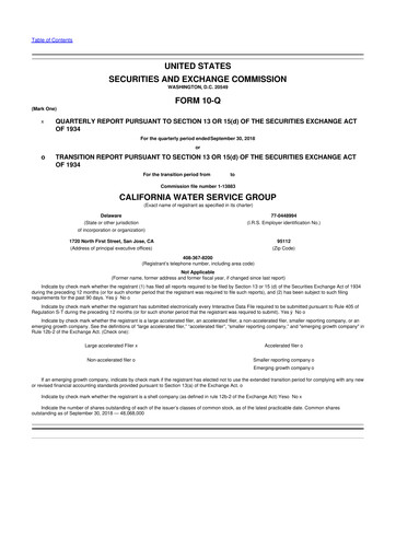 Vorschaubild California Water Service Group 10-Q Quartalsbericht 2018 