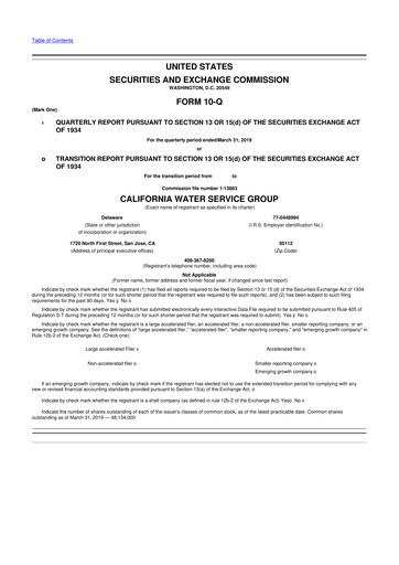 Vorschaubild California Water Service Group 10-Q Quartalsbericht 2019 