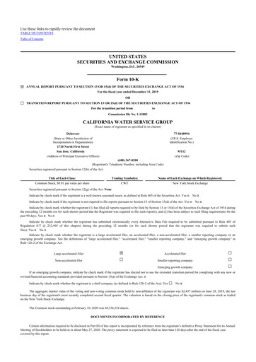 Thumbnail California Water Service Group 10-K Annual Report 2019