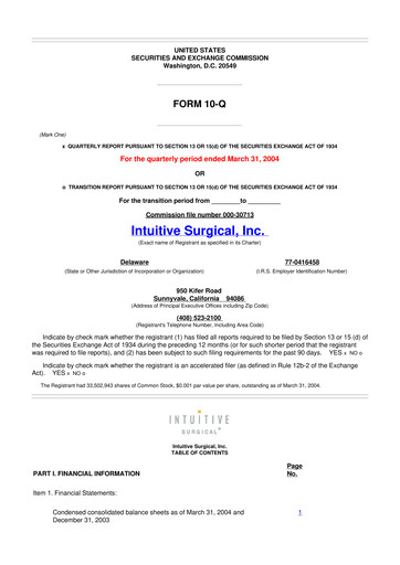 Thumbnail Intuitive Surgical 10-Q Quarterly Report FY 