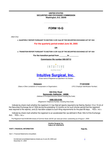 Thumbnail Intuitive Surgical 10-Q Quarterly Report FY 