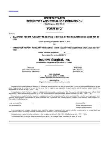 Thumbnail Intuitive Surgical 10-Q Quarterly Report FY2019 