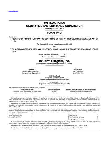 Thumbnail Intuitive Surgical 10-Q Quarterly Report FY2019 