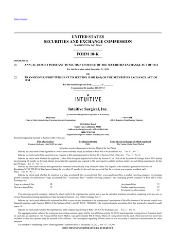 Thumbnail Intuitive Surgical 10-K Annual Report 2020