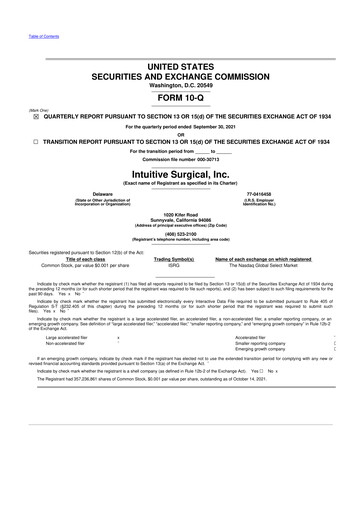 Thumbnail Intuitive Surgical 10-Q Quarterly Report FY2021 