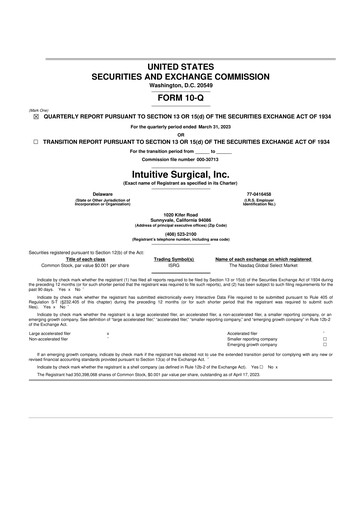 Thumbnail Intuitive Surgical 10-Q Quarterly Report FY2023 