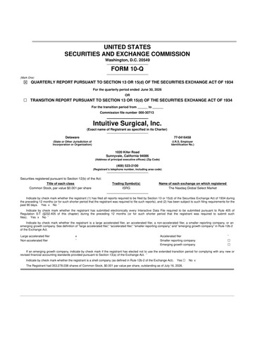 Thumbnail Intuitive Surgical 10-Q Quarterly Report FY2026 
