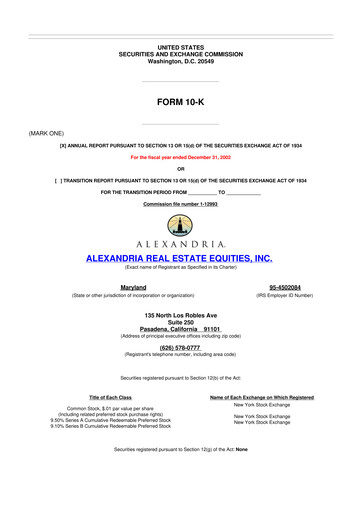 Thumbnail Alexandria Real Estate Equities
 10-K Annual Report 