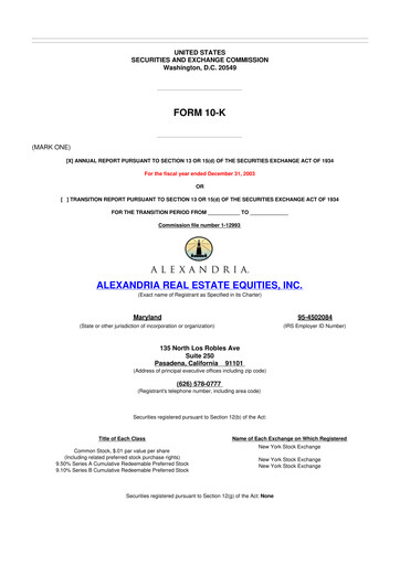 Thumbnail Alexandria Real Estate Equities
 10-K Annual Report 