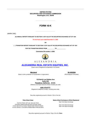 Thumbnail Alexandria Real Estate Equities
 10-K Annual Report 