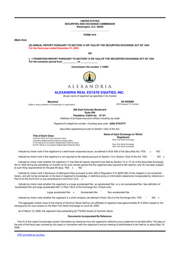 Thumbnail Alexandria Real Estate Equities
 10-K Annual Report 