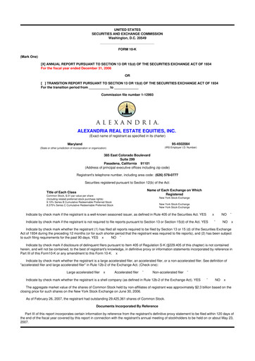 Thumbnail Alexandria Real Estate Equities
 10-K Annual Report 