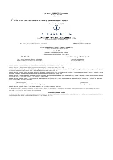 Thumbnail Alexandria Real Estate Equities
 10-K Annual Report 2016