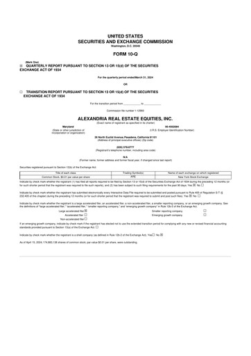 Thumbnail Alexandria Real Estate Equities
 10-Q Quarterly Report FY2024 