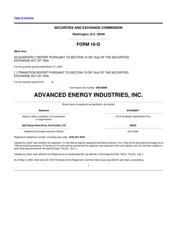 Thumbnail Advanced Energy 10-Q Quarterly Report FY 