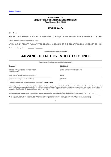 Thumbnail Advanced Energy 10-Q Quarterly Report FY 