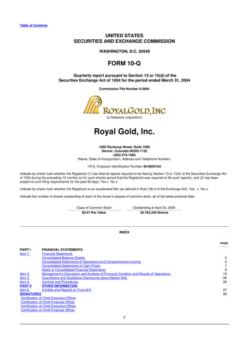 Thumbnail Royal Gold
 10-Q Quarterly Report FY 