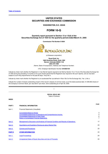 Thumbnail Royal Gold
 10-Q Quarterly Report FY 