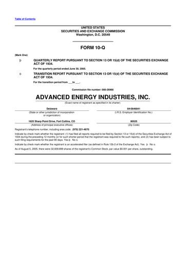 Thumbnail Advanced Energy 10-Q Quarterly Report FY 