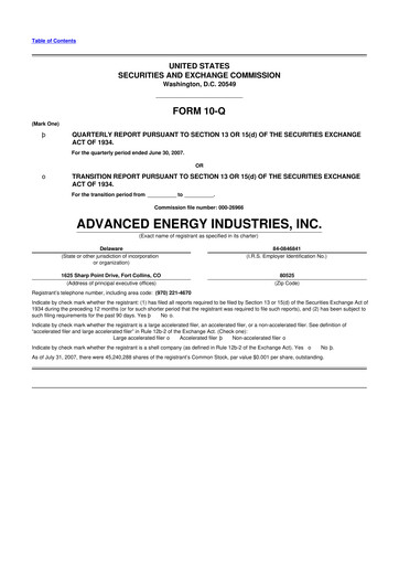Thumbnail Advanced Energy 10-Q Quarterly Report FY 
