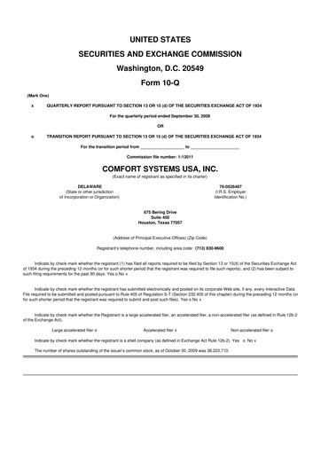 Thumbnail Comfort Systems USA 10-Q Quarterly Report FY 