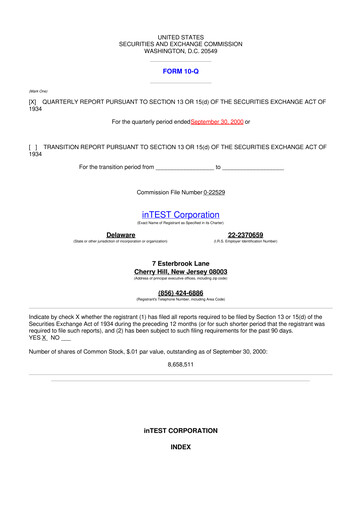 Vorschaubild inTEST Corporation 10-Q Quartalsbericht  