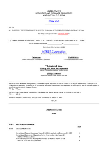 Vorschaubild inTEST Corporation 10-Q Quartalsbericht  