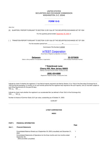 Vorschaubild inTEST Corporation 10-Q Quartalsbericht  