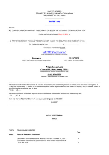 Vorschaubild inTEST Corporation 10-Q Quartalsbericht  