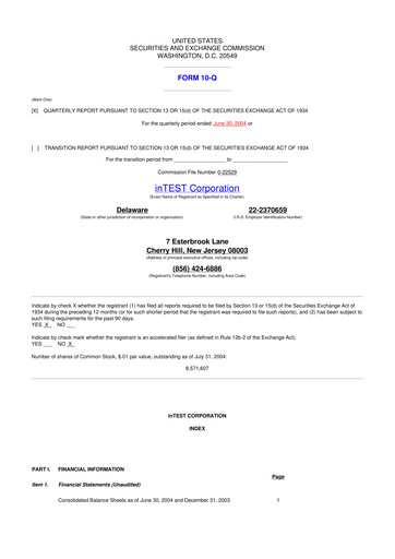 Vorschaubild inTEST Corporation 10-Q Quartalsbericht  