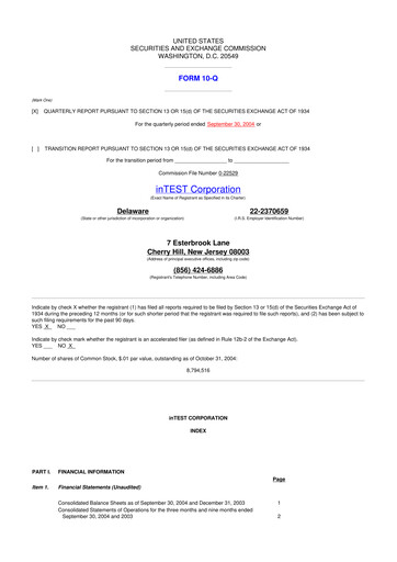 Vorschaubild inTEST Corporation 10-Q Quartalsbericht  