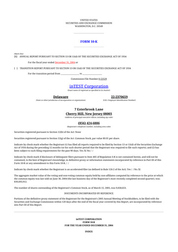 Thumbnail inTEST Corporation 10-K Annual Report 