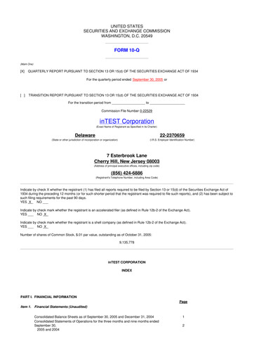 Vorschaubild inTEST Corporation 10-Q Quartalsbericht  
