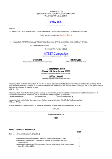 Vorschaubild inTEST Corporation 10-Q Quartalsbericht  