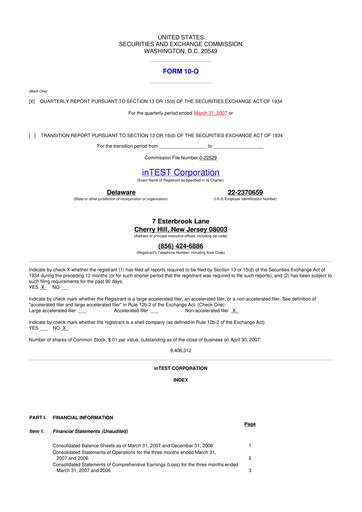 Vorschaubild inTEST Corporation 10-Q Quartalsbericht  