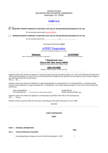 Vorschaubild inTEST Corporation 10-Q Quartalsbericht  