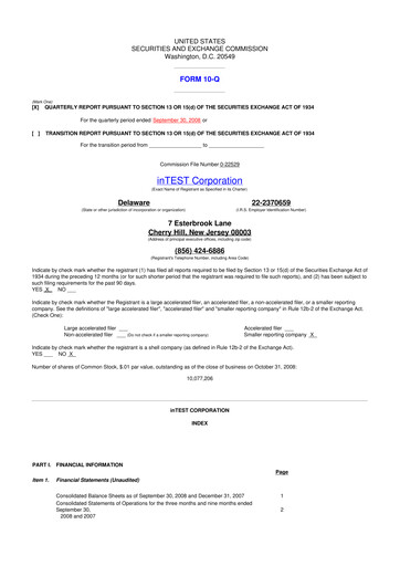 Vorschaubild inTEST Corporation 10-Q Quartalsbericht  