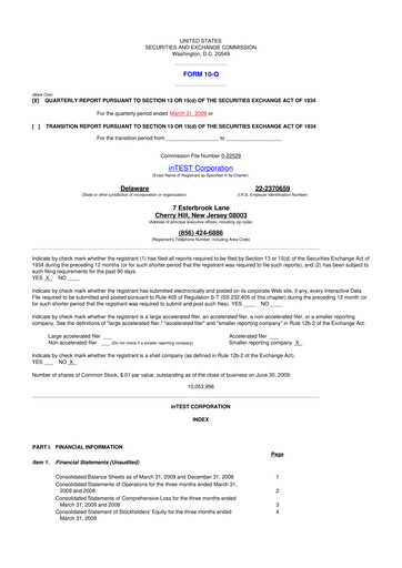 Vorschaubild inTEST Corporation 10-Q Quartalsbericht  