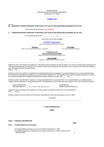 Vorschaubild inTEST Corporation 10-Q Quartalsbericht  