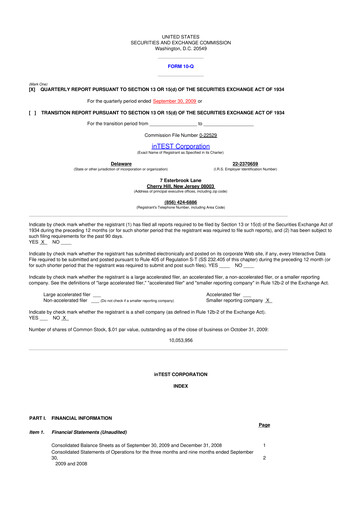 Vorschaubild inTEST Corporation 10-Q Quartalsbericht  