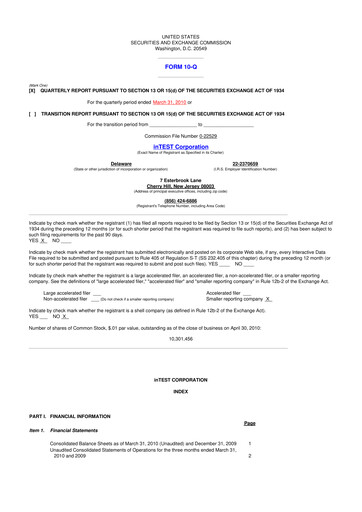 Vorschaubild inTEST Corporation 10-Q Quartalsbericht  