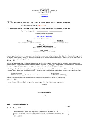 Vorschaubild inTEST Corporation 10-Q Quartalsbericht  