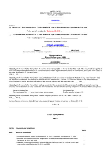 Vorschaubild inTEST Corporation 10-Q Quartalsbericht  