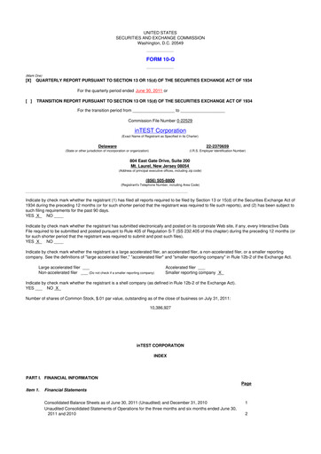 Vorschaubild inTEST Corporation 10-Q Quartalsbericht 2011 