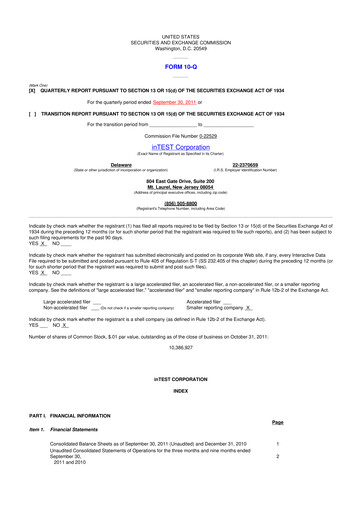 Vorschaubild inTEST Corporation 10-Q Quartalsbericht 2011 